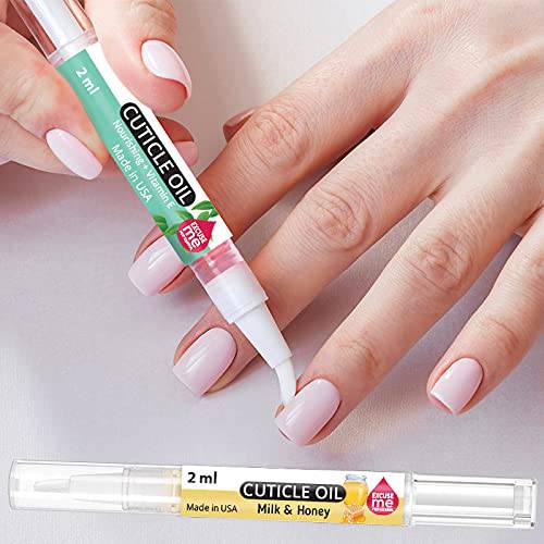 EXCUSE ME Professional Cuticle Oil Pen Easy to Use Nourishing & Vitamin E 2ml Helps All Cracked Nails and Rigid Cuticles. (Milk & Honey)