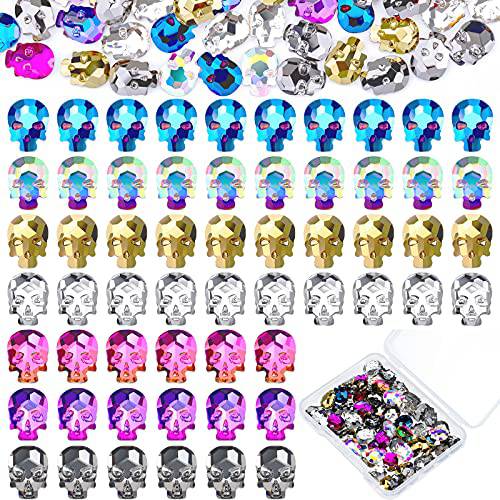 70 Pieces Halloween 3D Nail Charm Punk Skull Cross Nail Charms Halloween Nail Charms Rhinestone Craft Punk Skull Rhinestone Craft Nail Charms Nail Jewelry Decoration for Halloween Nail Tip Decoration