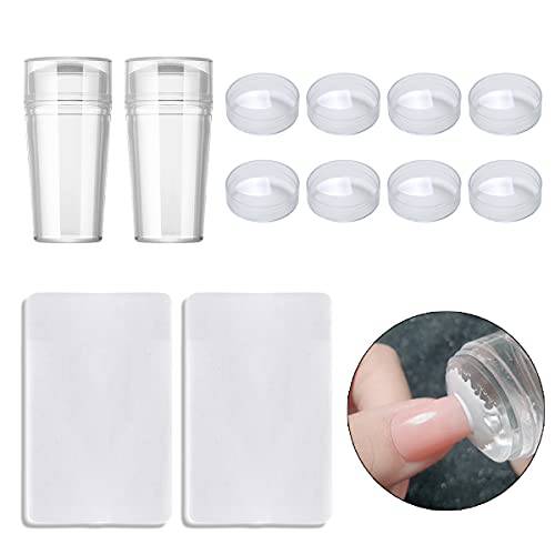 12 Pcs Nail Stamper Kit 2 Pcs Nail Art Clear Jelly Silicone Stamping with 2 Pcs Scraper and 8 Pcs Replacement Head DIY Manicure Nail Art Tools (Nail Stamper Kit)