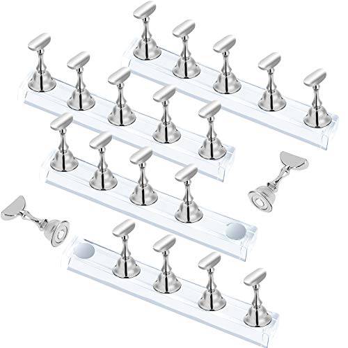 4 Sets Silver Nail Stand for Press on Nails Display, Magnetic Fake Nail Tips Holder for Painting Nails Practice, Beginner Acrylic Nail Art Kit Accessories, Nail Salon Equipment and Decorations