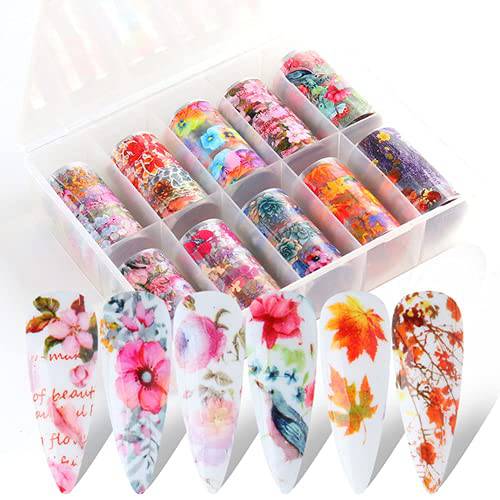 Fall Nail Foil Transfer Nail Art Stickers Maple Leaf 10 Sheets Nail Foils Nail Art Supplies Flowers Lavender Nail Art Foil Decals Acrylic Design Starry Sky Decorations for Women Manicure Tips Wraps