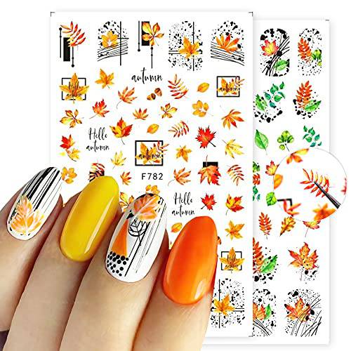 Fall Nail Art Stickers Decals 6 Sheets 3D Nail Art Supplies Fall Maple Leaf Nail Art Decoration Leaves Lines Waves Patterns Designs Nail Art Accessories for Women and Girls DIY Acrylic Nail Art