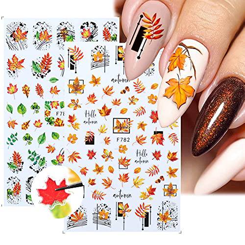 Fall Nail Art Stickers Decals Maple Leaf Nail Art Supplies 6 Sheets 3D Self-adhesive Fall Nail Art Decoration Line Art Plant Floral Design Nail Art Accessories for Women and Girls DIY Acrylic Nail Art