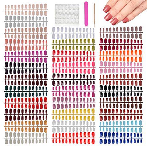 769PCS Assorted Colored Fake Nails Medium Length Press on Nails, EBANKU 32 Colors Fake Nails Short Square French False Full Nail Tips Acrylic Nail for Women Girl