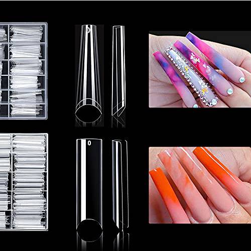 XXL Extra Long Nail Tips 2 Styles C Curve Tapered Square Straight XL Coffin Half Cover Acrylic Nails 220 PCS for Nail Salons Home DIY Nail Art
