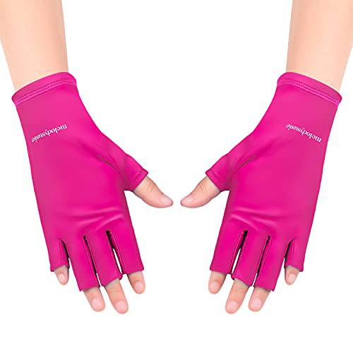 MelodySusie Protection UV Glove for Nail Lamp, Professional UPF50+ Gel Manicure Gloves, Nail Art Skin Care Fingerless Anti UV Sun Glove Protect Hands from UV Harm(Rose)…