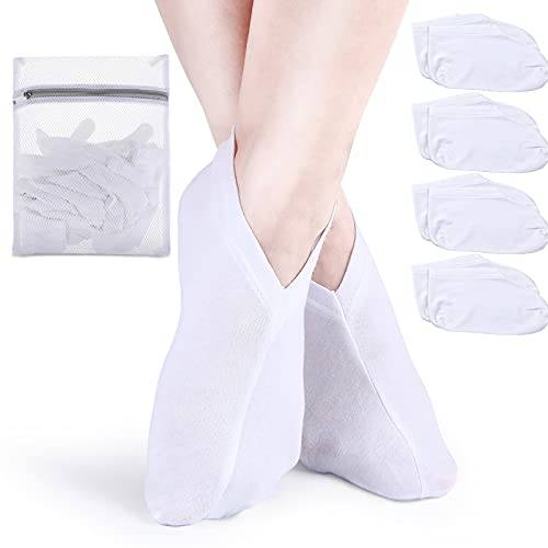 4 Pairs Moisturizing Socks Overnight Spa Socks White Dry Feet Socks Cosmetic Therapy Socks with Wash Bag Moisture Enhancing Socks Overnight Absorbing Socks for Repair Dry and Cracked Rough Skin