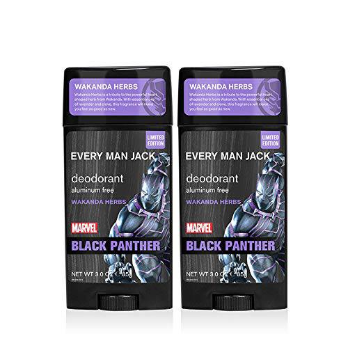 Every Man Jack Deodorant - Marvel Black Panther | 3-ounce Twin Pack - 2 Sticks Included| Naturally Derived, Aluminum Free, Parabens-free, Pthalate-free, Dye-free, and Certified Cruelty Free