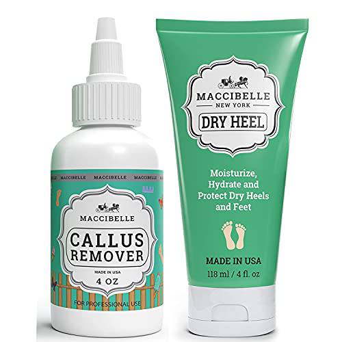 Maccibelle Callus Remover EXTRA STRENGTH Liquid Gel 4 oz + Advanced Heel Care Cream for Dry Heel, Cracked Heels and Feet 4 oz