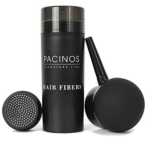 Pacinos Hair Fibers (Black) - Thickening Fibers Achieve Fuller Appearance by Concealing Thinning Hair & Bald Spots, Includes Applicator Pump Nozzle