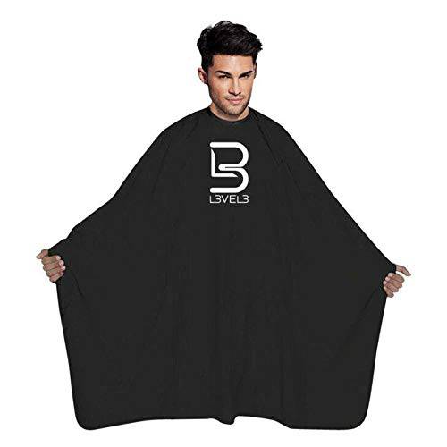 Level 3 Black Cape - Universal Size - Comfortable with Adjustable Neck Closure - for Barbers and Hair Stylist - Level Three Cape