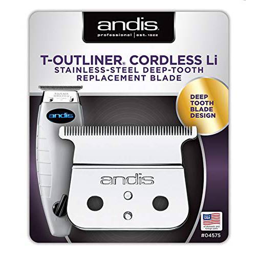 Andis 04575 Cordless T-Outliner Li Trimmer Stainless Steel Deep Tooth Replacement Blade