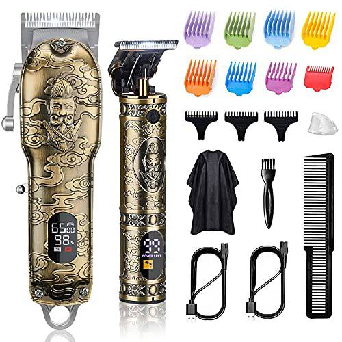 Soonsell Hair Clippers for Men T-Blade Trimmer Set,Man Professional Cordless Barber Clippers Set ，Blade Close Cutting Beard Trimmer ，LCD Display(Gold)