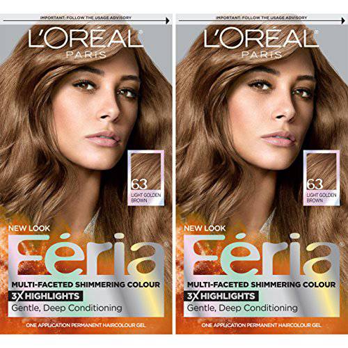 L’Oreal Paris Feria Multi-Faceted Shimmering Permanent Hair Color, 63 Sparkling Amber, Pack of 2, Hair Dye