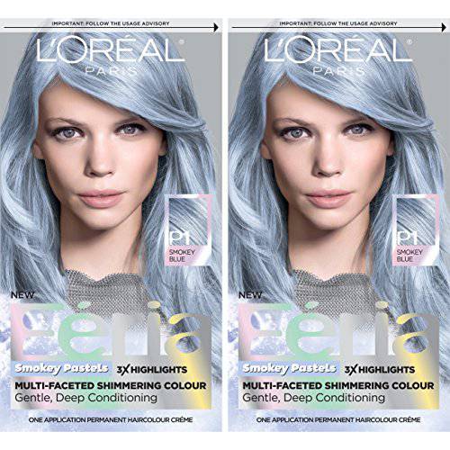 L’Oreal Paris Feria Multi-Faceted Shimmering Permanent Hair Color, 411 Sapphire Smoke (Smokey Blue) (Pack of 2)