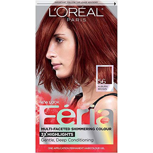 L’Oreal Paris Feria Multi-Faceted Shimmering Permanent Hair Color, 56 Brilliant Bordeaux (Auburn Brown), Pack of 1, Hair Dye