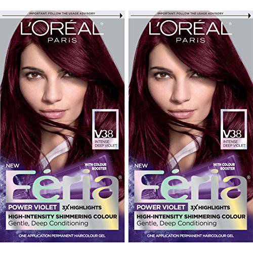 L’Oreal Paris Feria Multi-Faceted Shimmering Permanent Hair Color Hair Dye, V38 Violet Noir (Pack of 2)