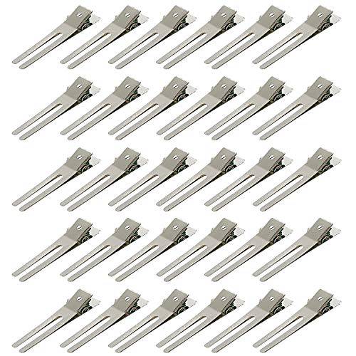 30 Pcs Hairdressing Double Prong Curl Clips 1.8 Curl Setting Section Hair Clips for Hair Bow Great Pin Curl Clip, Styling Clips for Hair Salon, Barber, Silver.