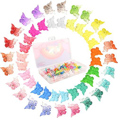 Butterfly Hair Clips for Girls Women, Funtopia 72 Pieces Small Pastel Hair Claw Clips with Box Package, Mini Cute Hair Accessories for Hair 90s Girls Women, 24 Assorted Colors