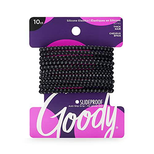 Goody Nonslip Womens Elastic Hair Tie Black - 4MM for Medium Hair- Ouchless Pain-Free Hair Accessories for Women Perfect for Long Lasting Braids, Ponytails and More, 10 Count (Pack of 1)