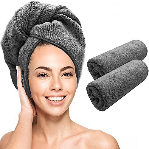 Scala (2 Pack Extra Large Microfiber Hair Towel 24 x 48 Anti Frizz for Long Hair, Multipurpose Bath Towel for Pool, Gym, Yoga, Camping - Quick Drying, Ultra Absorbent Includes Towel Clips