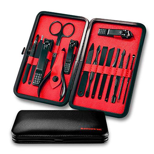 ActivePur, Professional Nail Clipper Travel & Grooming Kit Nail Tools Manicure & Pedicure Set for Finger Toe Trimmer Tools Set with Black Leather Travel for Men Women & Pets (18 Pcs)