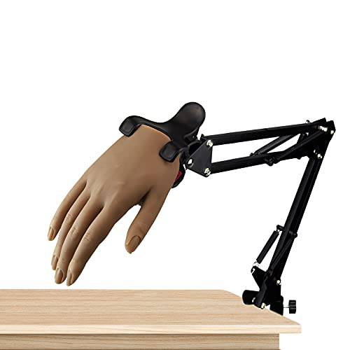 Tiebeauty Silicone Practice Hand, Lifelike Flexible Bendable Female Mannequin Nail Practice Hands, DIY Fake Acrylic Nails Sketch Jewelry Ring Glove Display Tattoo Practice Boom Arm Stand (Left Hand)