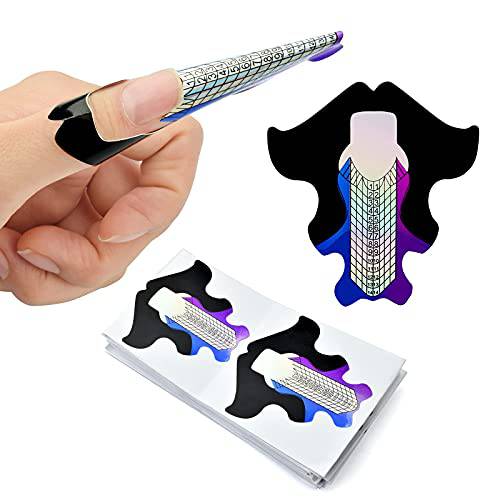 100pcs Super Sturdy Nail Forms Extra Long Stiletto Separable Nail Form Sticker for Acrylic Nail UV Builder Gel Nails, Curve False Nail Tips Extension,Blue Purple Fish Patten,HJ-NTF059