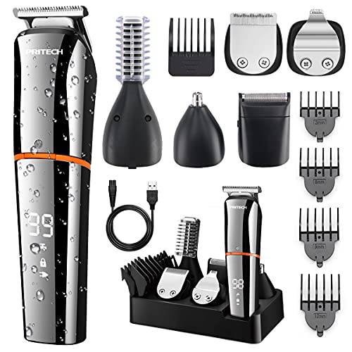 Hair Trimmers,Beard Trimmer,6 in 1 Kit Electric Cordless Nose Trimmer Mens Grooming Trimmer for Beard Head Face and Body Waterproof IPX7 USB Rechargeable LED Power Display by Pritech…