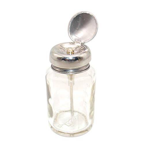 1 Pcs,3.4 Oz Thick Clear Glass Dispenser Bottle for Nail Polish Remover,Empty Push Down Alcohol Pump Sanitizer Dispenser Container with Stainless Steel Cap,Metal Core-Nail Art Gel Remover Holder