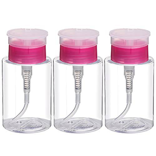 Pack of 3 Nail Polish Remover Pump Empty Dispenser Bottle for Alcohol, Nail Polish and Makeup Remover, 150ml(5.10z), Hotpink Top Cap