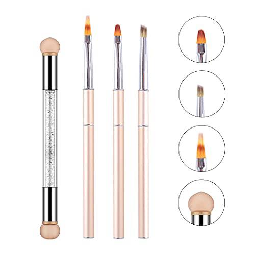 WOKOTO 4 Pcs Gradient Ombre Nail Brushes Kit Gold Metal Handle Ombre Brush For Gel Nails Two Way Nail Brush Sponges Acrylic Nail Brush Set