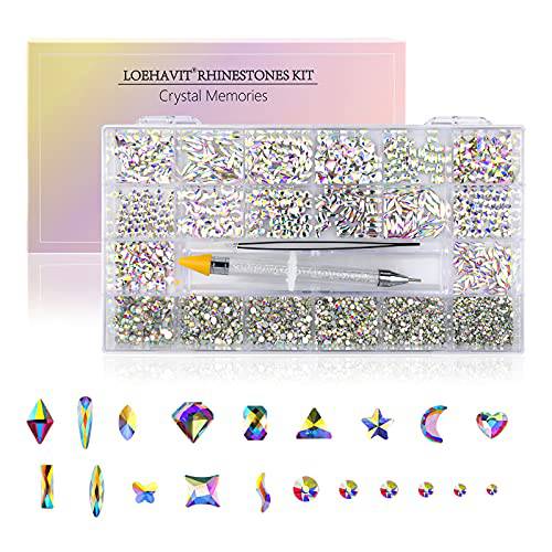 Nail Rhinestones Kit, 4700pcs Flat AB Crystal Rhinestones for Nail Flatback Nail Gems Diamonds with Wax Pen Tweezers for Nail DIY Jewelry Clothes Shoes