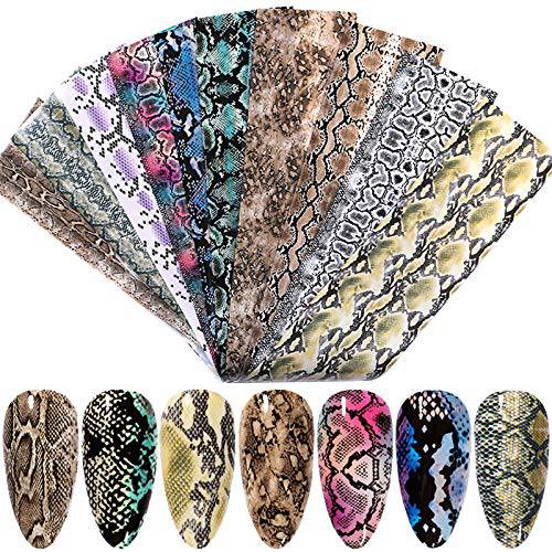 Snake Nail Foil Transfer Stickers Nail Art Supplies, Laser Nail Foil Decals, Holographic Snake Print Nails Foils Design for Women Girls Manicure Tip Decor Acrylic Nails Charms Decorations (10 Sheets)