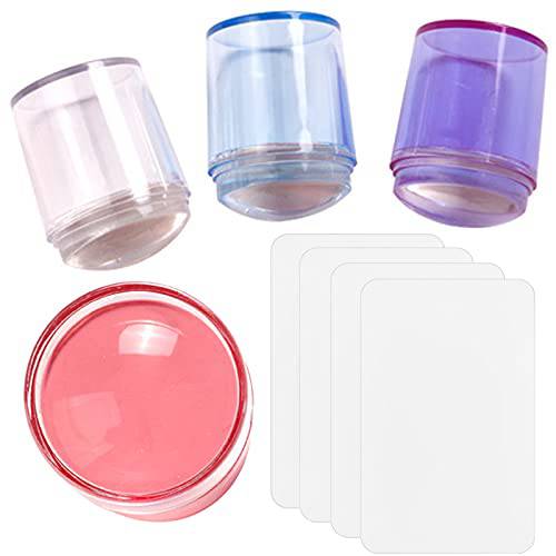 4 PCS Nail Art Stamper Kit, EBANKU Clear Blue Pink Purple Silicone Nail Art Stamping with Cap Transparent Soft Nail Art Jelly Stamper for Manicure Tools (4 Colors)