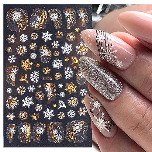 Snowflake Nail Art Stickers Decals Maple Leaf 8 Sheets Large 3D Embossed Bronzing Nail Art Supplies Nail Art Decoration Gold White Designs Nail Art Accessories for Women and Girls DIY Acrylic Nail Art
