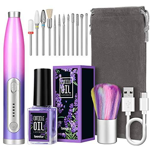 Electric Nail Drill, Teenitor Electric Nail File Set, Cordless Rechargeable Portable Nail Filer Drills Kit for Acrylic Gel Cuticle Nails