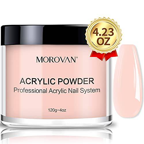Morovan Nude Pink Acrylic Powder - 4 oz Professional Acrylic Nail Powder Polymer Natural Nude Pink Colors Acrylic Nail Powder for Nail Extension Carving DIY Beginners Salon