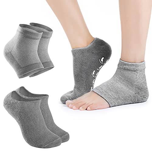 CLHUA Gel Moisturizing Heel Socks, 2 Pairs Gel Spa Socks for Dry Cracked Feet Repairing and Softening, Toeless Socks Soft Gel Lining Footcare Socks for Women & Men, gray