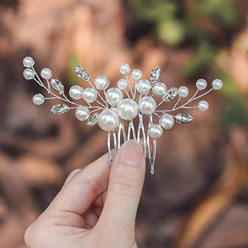 Evild Wedding Hair Comb Pearls Flower Hair Side Comb Bridal Rhinestone Hair Clips Hairpieces Wedding Hair Accessories for Brides and Bridesmaids (Silver)