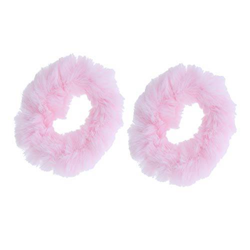 Small Fuzzy Fur Scrunchies Furry Pony Holder - Set of 2 - Light Pink
