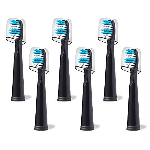 Replacement Toothbrush Heads Compatible with fairywill Electric Toothbrush, Model FW-507/FW-508/2011/959/917/551, D1/D3/D7/D8, W Shape Design Planted with Nylon Bristle (6 Pack - Black)