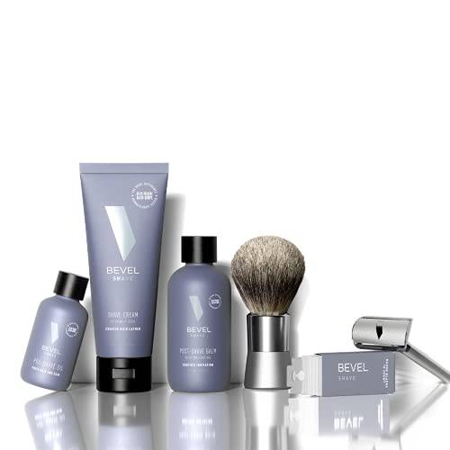 Bevel Shaving Kit for Men, Includes Safety Razor with 20 Replacement Blades, Luxury Shaving Brush, Pre Shave Oil, Shave Cream and Post Shave Balm