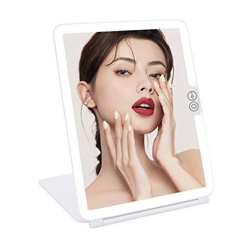 MISAVANITY Portable Makeup Mirror with Lights 10.2 Rechargeable Folding Travel Mirror with Magnification and 3 Colors Modes White