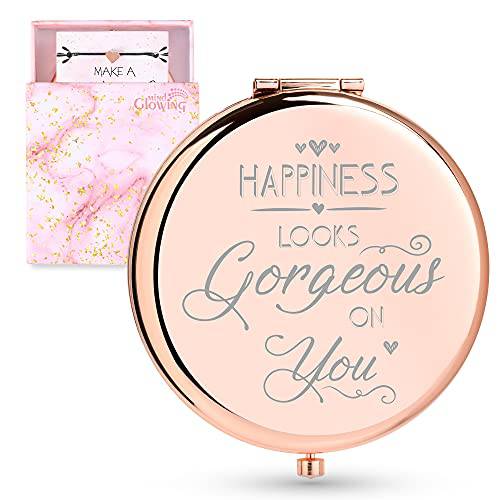Compact Pocket Mirror Positive Quote & String Bracelet for Women, Birthday Gifts for Mom, Daughter, Wife, Sister - Small Personalized Gift Idea for Mother