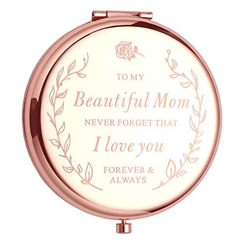 Engraved Mom Christmas Birthday Gifts for Mom from Daughter and Son,Mother’s Day Unique Gifts for Mom - I Love You Mom Rose Gold Compact Mirror - Christmas Meaningful Present Ideas for Your Mom