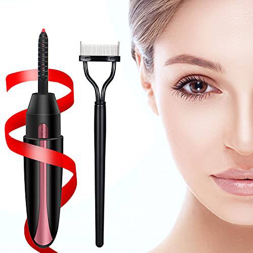 Heated Eyelash Curlers, USB Rechargeable Heated Lash Curler, Electric Heated Eyelash Curler for Women, and 1 Pack Eyelash Comb, Natural Curling & Long Lasting (Black)