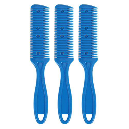 3pcs Hair Cutter Comb Double Side Haircut Scissors Metal Blade Razor Plastic Hair Comb Cutter Trimmer with Stainless Steel Blade Hair Shaper Razor for Both Long and Short Hair (Blue)