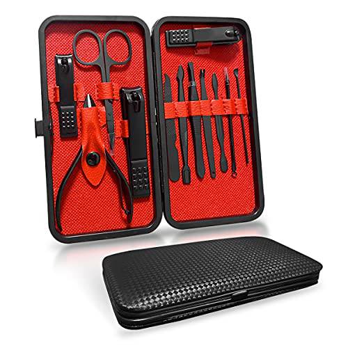 Manicure Set, Pedicure Set Nail Clippers, 12 Pieces Premium Stainless Steel Manicure Kit with Portable Travel Case, Perfect Gifts for Families and Friends (Black)