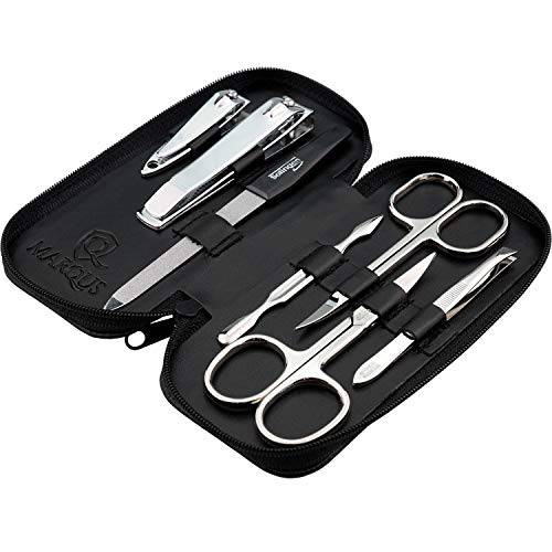 marQus Manicure Set Solingen Made in Germany - 7 piece stainless steel exclusive finger & toe nail clippers set in Nappa black leather case, made in Solingen Germany* (except for clippers)